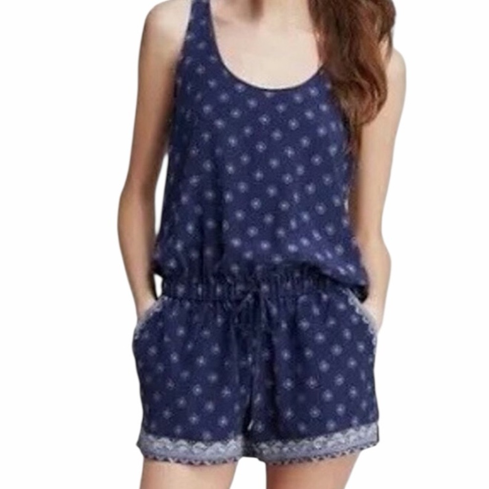 Joie "Isadora" Navy Blue Silk Crepe Sleeveless Romper XS